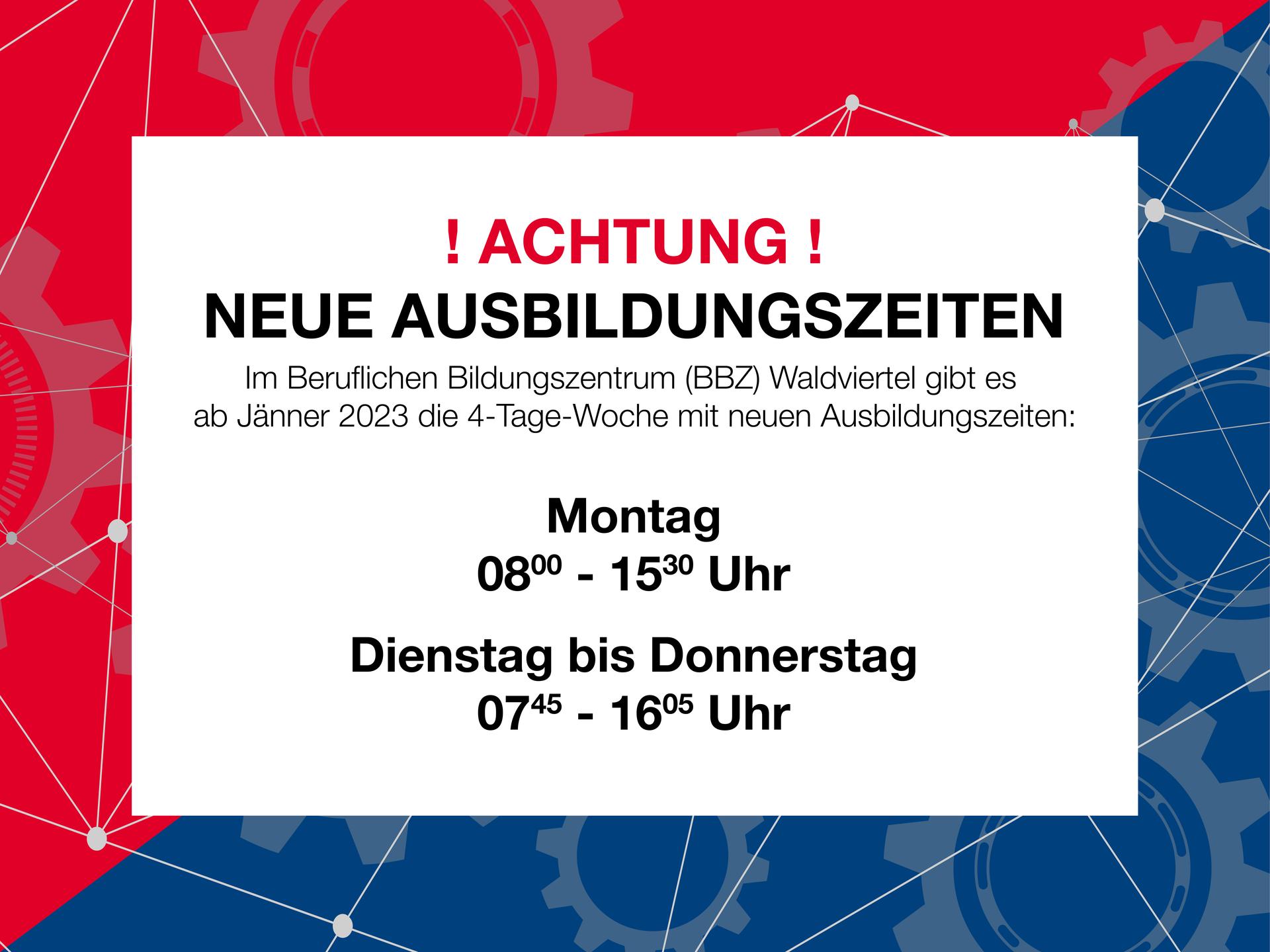 Neue Ausbildungszeiten im Beruflichen Bildungszentrum Waldviertel